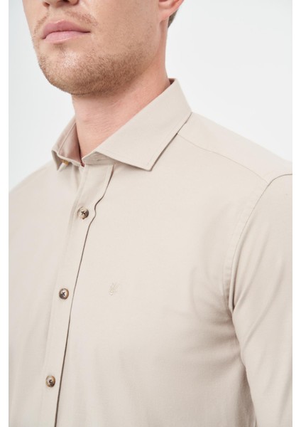 Bej Uzun Kol Düz Bez Ayağı Yarım İtalyan Yaka Cepsiz Pamuklu Classic Slim Fit Gömlek 1004245211 indirimleri