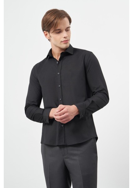 Bej Uzun Kol Düz Bez Ayağı Yarım Italyan Yaka Cepsiz Pamuklu Classic Slim Fit Gömlek 1004245211 modelleri