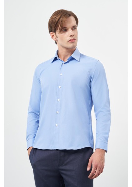 Beyaz Uzun Kol Düz Bez Ayağı Sert Yaka Cepsiz Pamuklu Classic Slim Fit Gömlek 1004245267