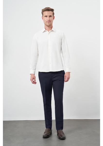 Açık Krem Uzun Kol Düz Bez Ayağı Sert Yaka Cepsiz Pamuklu Classic Slim Fit Gömlek 1004245267 fiyatları