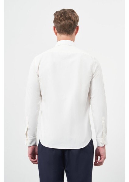 Açık Krem Uzun Kol Düz Bez Ayağı Sert Yaka Cepsiz Pamuklu Classic Slim Fit Gömlek 1004245267 indirimleri