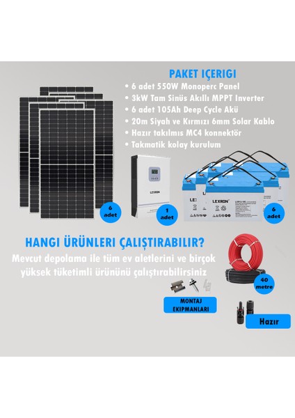 Cks Enerji 3 kW Hazır Solar Bağ Evi Paketi Kolay Kurulum - Maksimum Paket