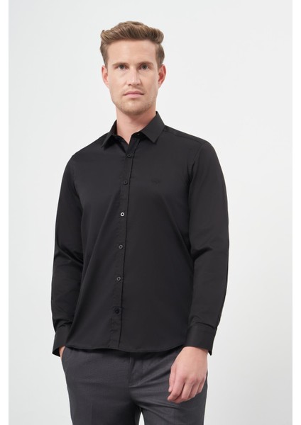Beyaz Uzun Kol Düz Bez Ayağı 032 Sert Yaka Classic Slim Fit Gömlek 1004245324