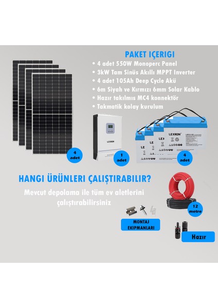 Cks Enerji 3kW Hazır Solar Bağ Evi Paketi Kolay Kurulum - Orta Paket