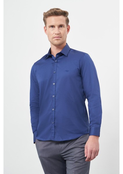 Beyaz Uzun Kol Düz Bez Ayağı 032 Sert Yaka Classic Slim Fit Gömlek 1004245324