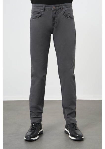 Koyu Antrasit Düz Gabardin Pamuklu 5 Cep Slim Fit Casual Pantolon 1003245319