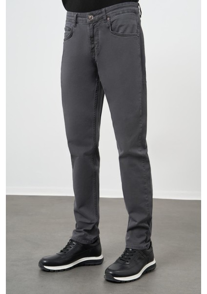 Koyu Antrasit Düz Gabardin Pamuklu 5 Cep Slim Fit Casual Pantolon 1003245319
