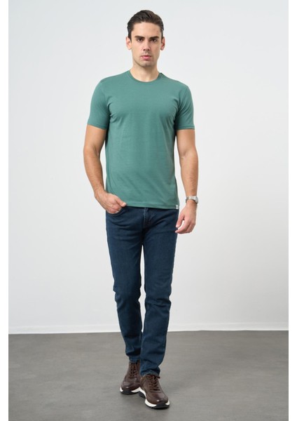 Haki Kısa Kol Düz Bez Ayağı Bisiklet Yaka Casual Slim Fit Tişört 1011245193