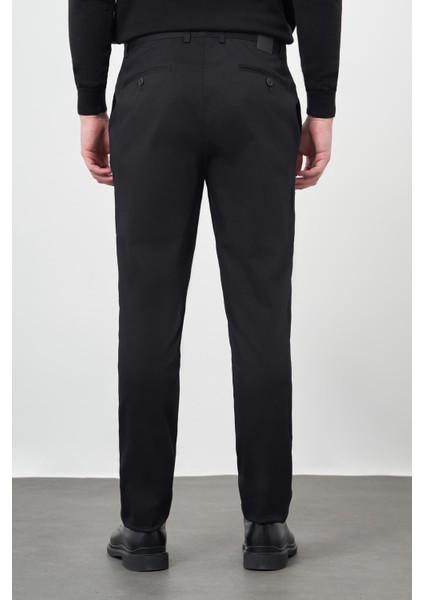 Koyu Lacivert Düz Armürlü Pamuklu Yan Cep Comfort Fit Casual Pantolon 1003245164