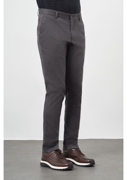 Koyu Lacivert Düz Armürlü Pamuklu Yan Cep Comfort Fit Casual Pantolon 1003245164