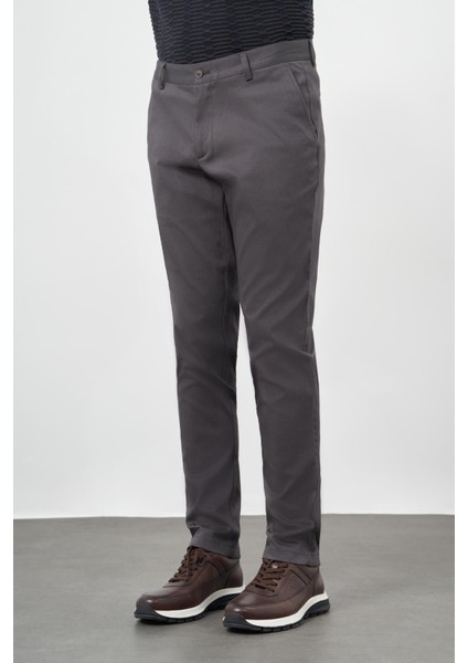 Koyu Lacivert Düz Armürlü Pamuklu Yan Cep Comfort Fit Casual Pantolon 1003245164