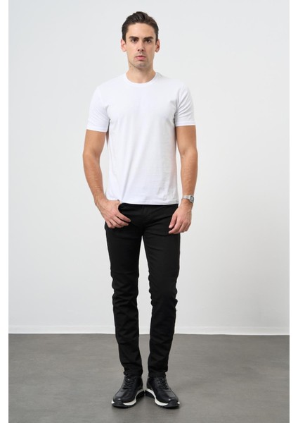 Beyaz Kısa Kol Düz Bez Ayağı Bisiklet Yaka Casual Slim Fit Tişört 1011245193