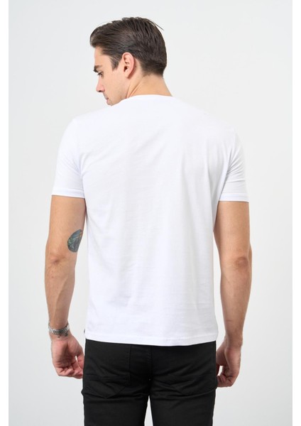Beyaz Kısa Kol Düz Bez Ayağı Bisiklet Yaka Casual Slim Fit Tişört 1011245193