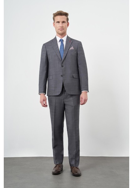 Koyu Antrasit Düz Mono Yaka 4 Drop Comfort Fit Classic Takım Elbise 1001245163