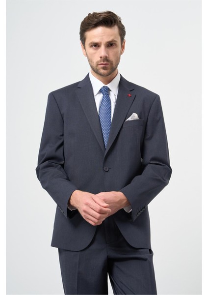 Koyu Lacivert Mono Yaka 4 Drop Comfort Fit Classic Takım Elbise 1001245168