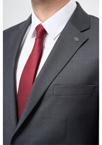 Koyu Antrasit Düz Mono Yaka 6 Drop Comfort Fit Classic Takım Elbise 1001245171