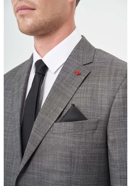 Füme Düz Flannel Mono Yaka Çift Yırtmaç 2 Düğme 4 Drop Comfort Fit Classic Takım Elbise 1001245163
