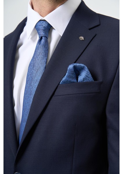 Lacivert Armürlü Mono Yaka Tam Astar Esnek 6 Drop Slim Fit Classic Takım Elbise 1001245175