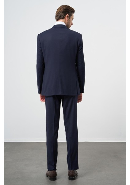 Lacivert Armürlü Mono Yaka Tam Astar Esnek 6 Drop Slim Fit Classic Takım Elbise 1001245175