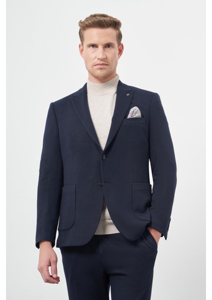 Koyu Lacivert Desen Örme Kılıç Yaka Beli Lastikli 6 Drop Slim Fit Classic Takım Elbise 1001245170 fırsatları