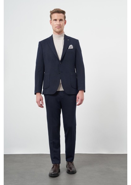 Koyu Lacivert Desen Örme Kılıç Yaka Beli Lastikli 6 Drop Slim Fit Classic Takım Elbise 1001245170 indirimleri
