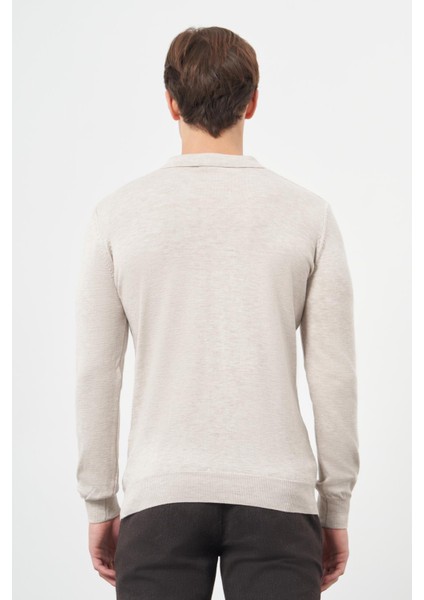 Bej Uzun Kol Kendinden Desenli Örme Polo Yaka Classic Comfort Fit Triko 1012245156 indirimleri