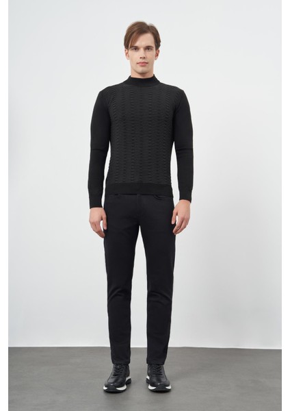 Siyah Uzun Kol Kendinden Desenli Örme Yarım Balıkçı Yaka Classic Comfort Fit Triko 1012245157 fiyatları