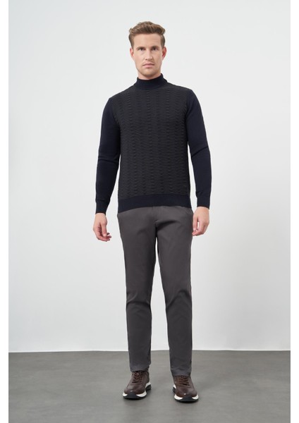 Koyu Lacivert Uzun Kol Kendinden Örme Yarım Balıkçı Yaka Classic Comfort Fit Triko 1012245157 fiyatları