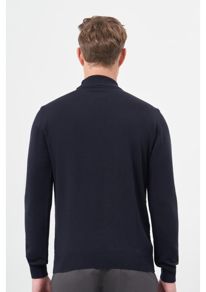 Koyu Lacivert Uzun Kol Kendinden Örme Yarım Balıkçı Yaka Classic Comfort Fit Triko 1012245157 indirimleri