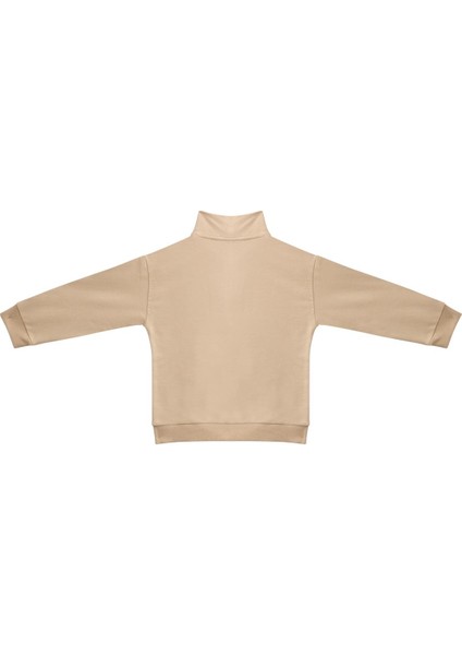 Unisex Çocuk Yakalı Fermuarlı Sweatshirt - Bej
