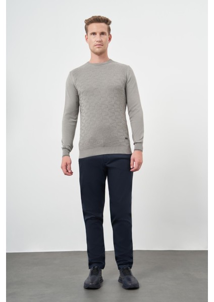 Gri Uzun Kol Kendinden Desenli Örme Bisiklet Yaka Classic Slim Fit Triko 1012245200 modelleri