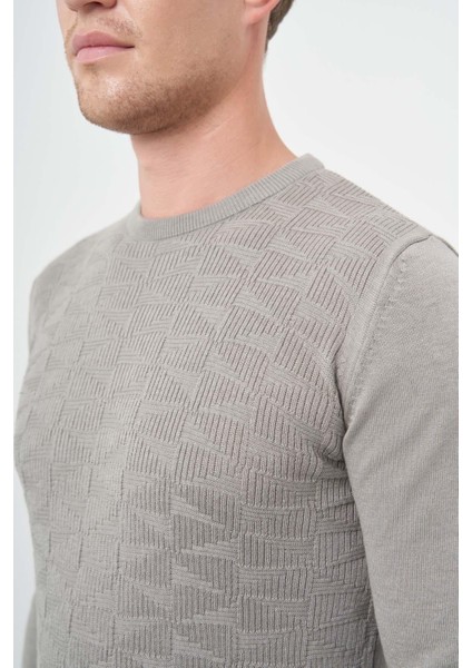 Gri Uzun Kol Kendinden Desenli Örme Bisiklet Yaka Classic Slim Fit Triko 1012245200 fırsatları