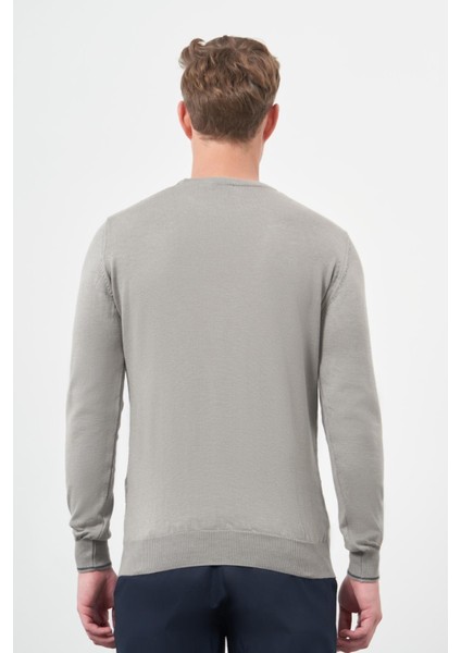 Gri Uzun Kol Kendinden Desenli Örme Bisiklet Yaka Classic Slim Fit Triko 1012245200 indirimleri