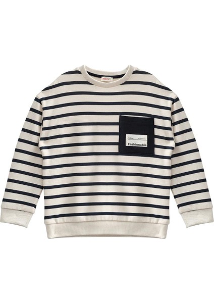 Erkek Çocuk Çizgili Cep Detaylı Sweatshirt - Lacivert