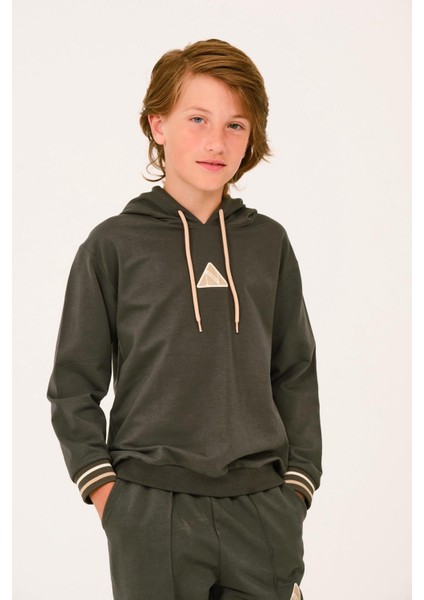 Unisex Çocuk Kapüşonlu Sweatshirt - Haki