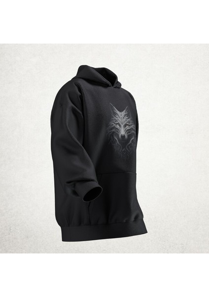 Gri Kurt Tasarımlı Hoodie
