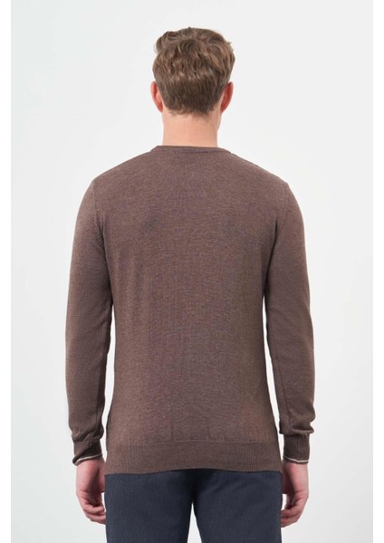 Sütlü Kahverengi Uzun Kol Kendinden Desenli Örme Bisiklet Yaka Classic Slim Fit Triko 1012245200 indirimleri