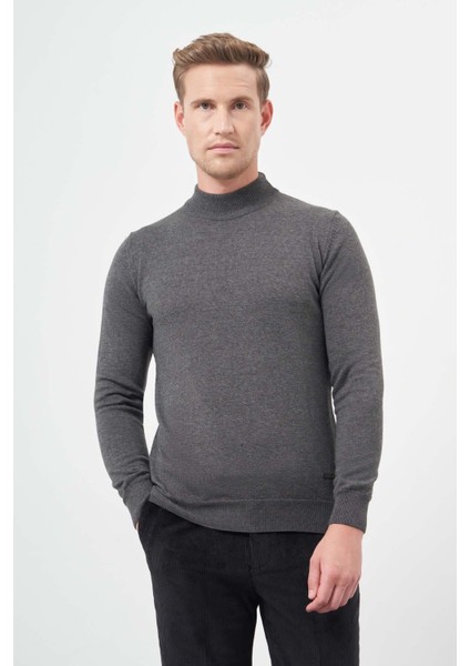 Füme Uzun Kol Düz Örme Yarım Balıkçı Yaka Classic Comfort Fit Triko 1012245001 modelleri