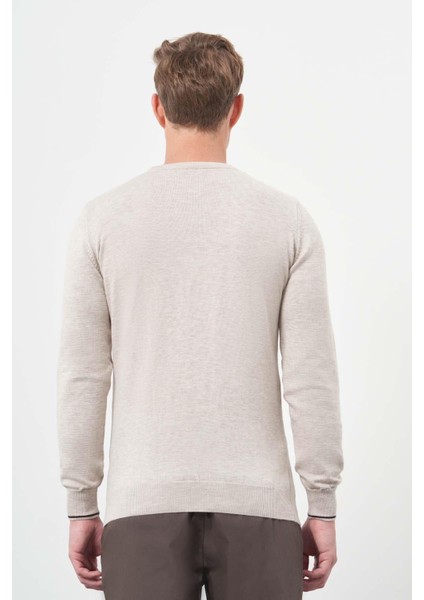 Açık Bej Uzun Kol Kendinden Desenli Örme Bisiklet Yaka Classic Slim Fit Triko 1012245200 indirimleri