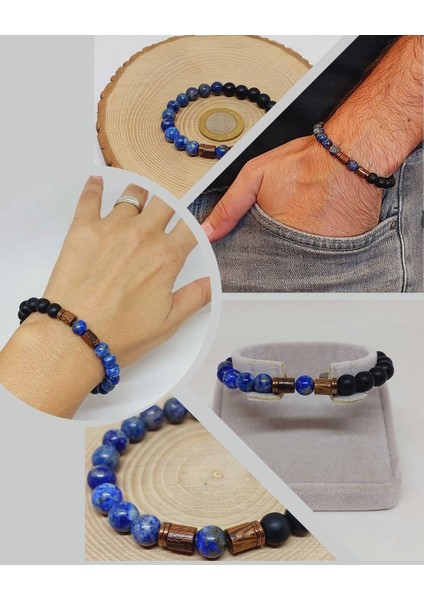 Lapis & Oniks Taşı 8mm Tasarım Bileklik Hawaii Model (9420)