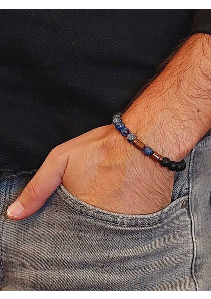 Lapis & Oniks Taşı 8mm Tasarım Bileklik Hawaii Model (9420) modelleri