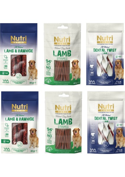 Fileto + Dental + Rawhide Karma Kuzu Etli Köpek Ödülü 80 Gr. 6 Lı Paket