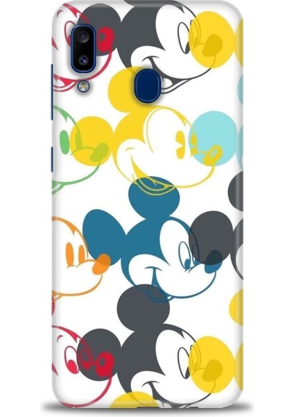 Samsung Galaxy A20 Kılıf Hd Baskılı - Renkli Mickey Mouse + 9h Nano Ekran Koruyucu