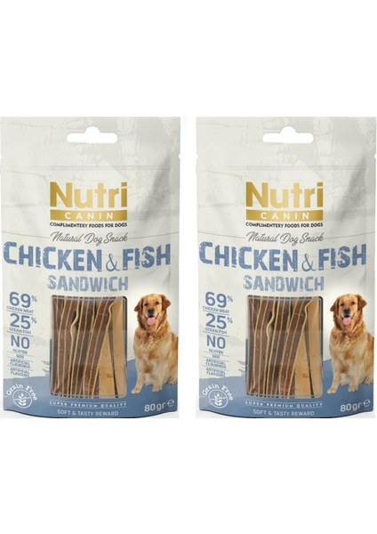 Sandwich Tavuk ve Balıklı Fileto Tahılsız Köpek Ödülü 80 Gr. x 2 Adet