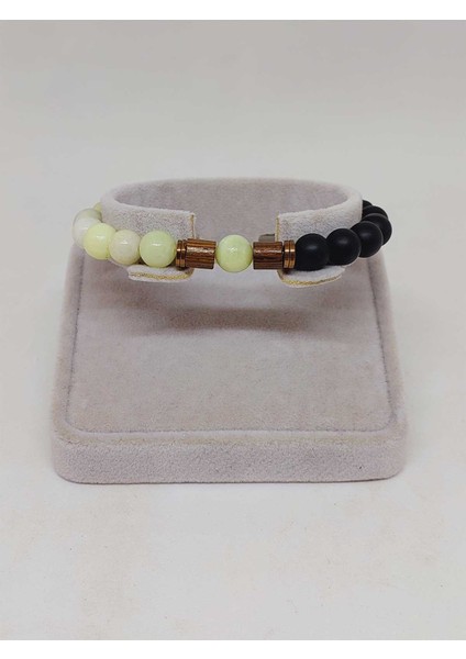 Peridot (Zebercet) Taşı Yeşil-Beyaz Alacalı & Oniks Taşı 8mm Tasarım Bileklik Hawaii Model (23115) fiyatları