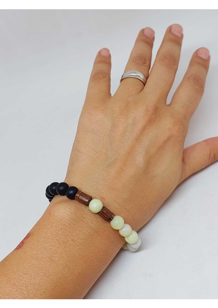 Peridot (Zebercet) Taşı Yeşil-Beyaz Alacalı & Oniks Taşı 8mm Tasarım Bileklik Hawaii Model (23115) fırsatları
