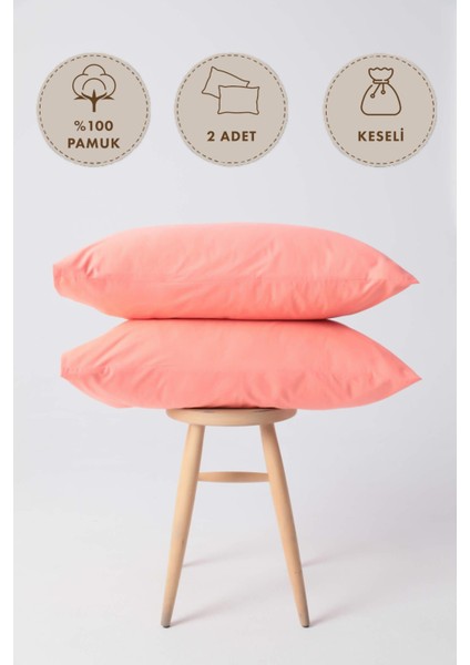 %100 Pamuk 2li Keseli Yastık Kılıfı 50x70 - Nar Çiçeği