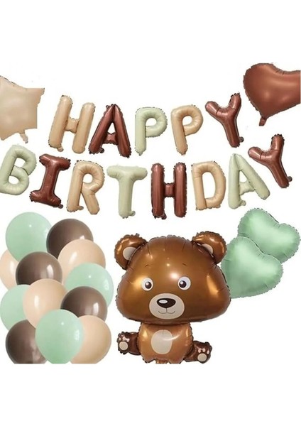 Happy Bırthday Folyo Bebek Ayı Folyo Balon Doğum Günü Parti Seti Süsü