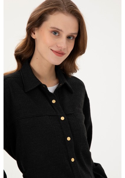 Kadın Siyah Gömlek Desenli 50289843-VR046 fiyatları