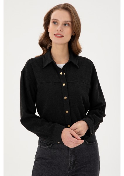 Kadın Siyah Gömlek Desenli 50289843-VR046 modelleri